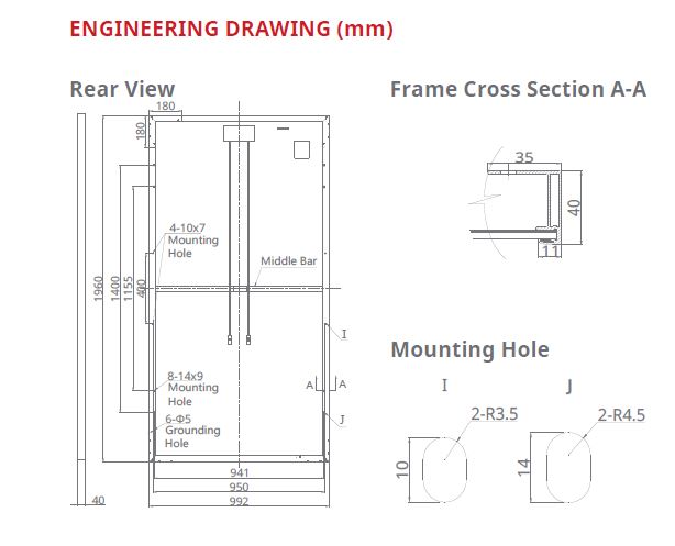 Engineering Drawing for 330 Poly Crystalline Module